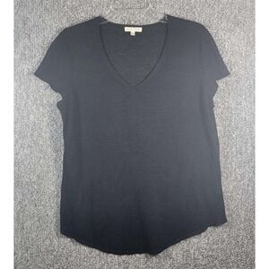 Eileen Fisher Organic Linen Black V-Neck Short Sleeve T-Shirt -‎ Womens Large